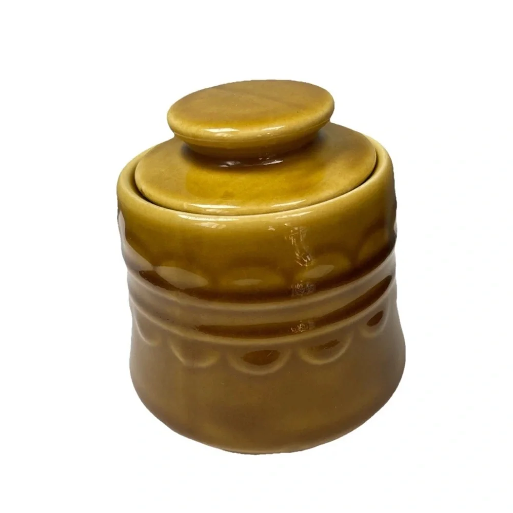 Vintage Homer Laughlin Golden Harvest Sugar Bowl Ceramic MCM